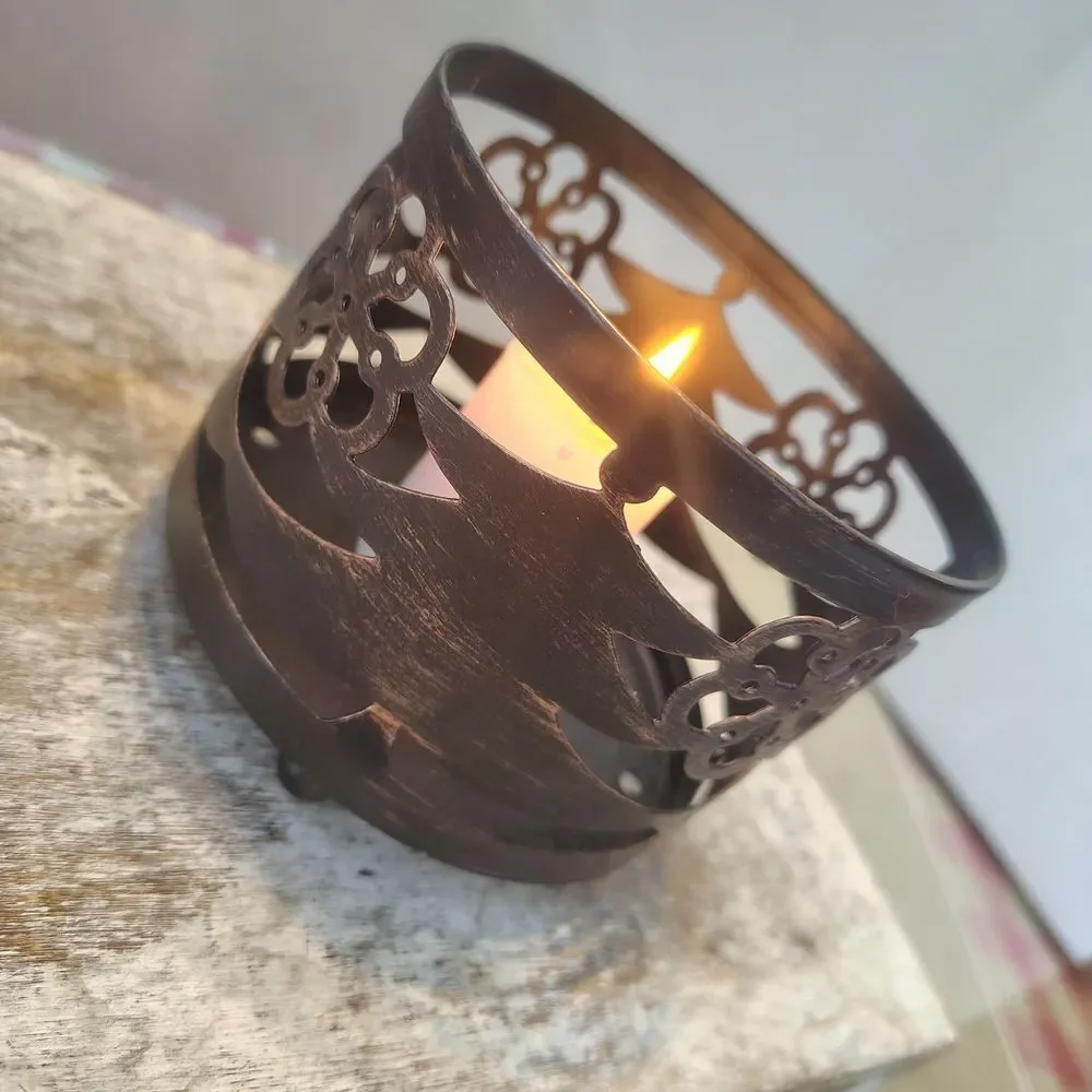 Rustic Black Metal Candle Holder. C8
